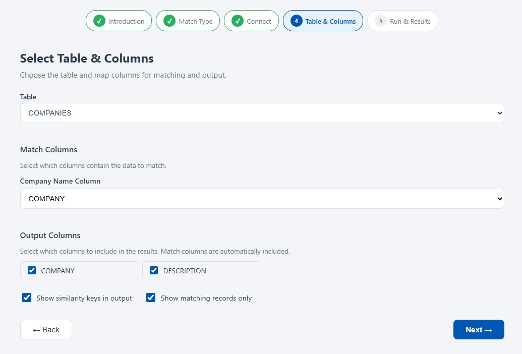 Select Tables and Columns